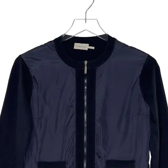 Moncler S Womens Maglia Tricot Alla Coreana Jacket Navy Full Zip *flaw